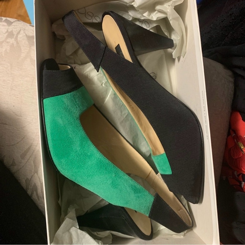 Sergio Rossi Green and Black Suede Slingback Heels vintage